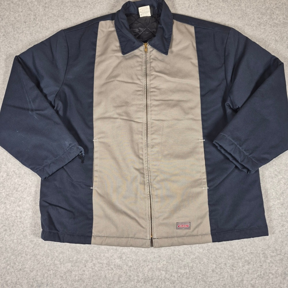 Dickies Work Jacket Mens XL Navy Blue Tan Color Block Quilted Lined HJ52DN3V